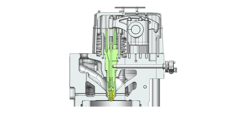 Cross-sectional View of Nozzle Assembled to Engine Cylinder Head