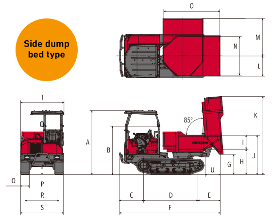 Dimensions Side dump bed type