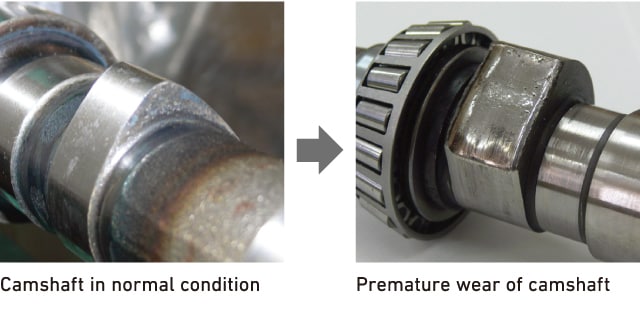 Camshaft in normal condition → Premature wear of camshaft