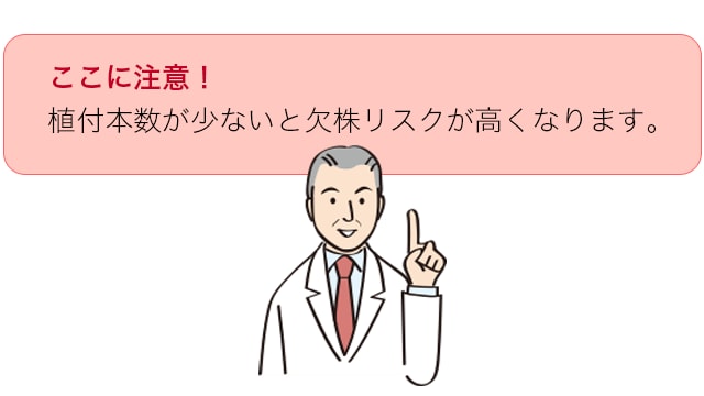 植付本数が少ないと欠株リスクが高くなります。