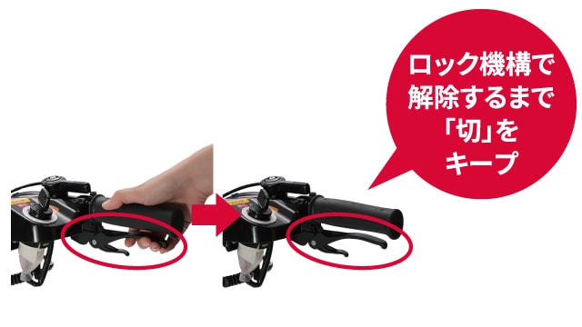 ロック機構で解除するまで「切」をキープ