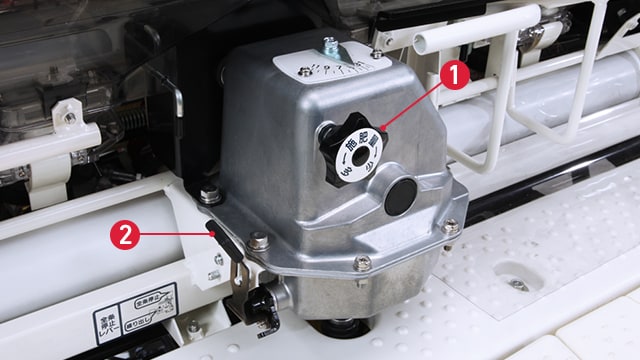 製品の特徴を解説する図。1と2の番号が振られている。詳細は上