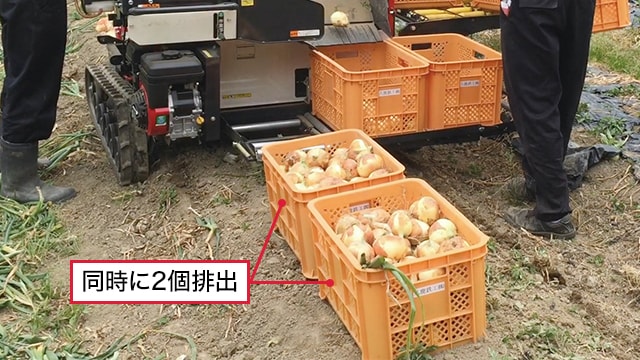 ミニコンテナ収容｜歩行型たまねぎピッカーHP101T｜野菜機器 - 野菜