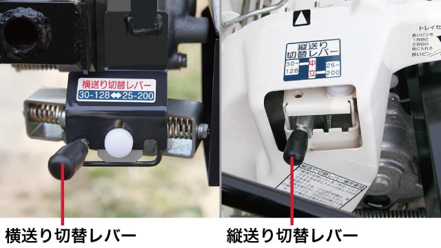 PW20R、横送り切替レバーと縦送り切替レバー