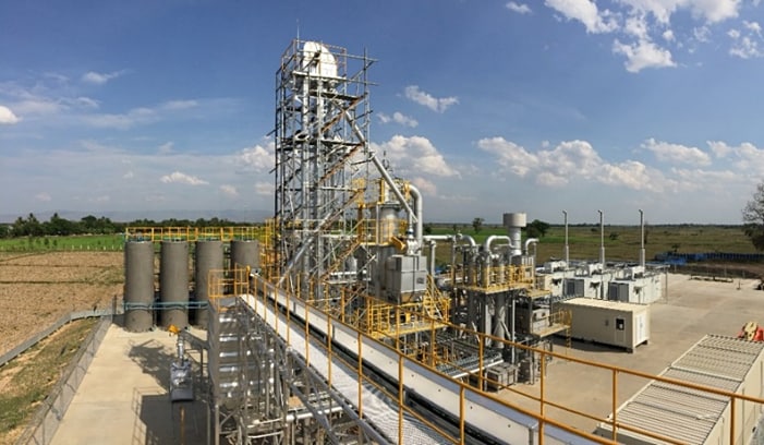 View of a biomass gasification power plant which uses rice husks